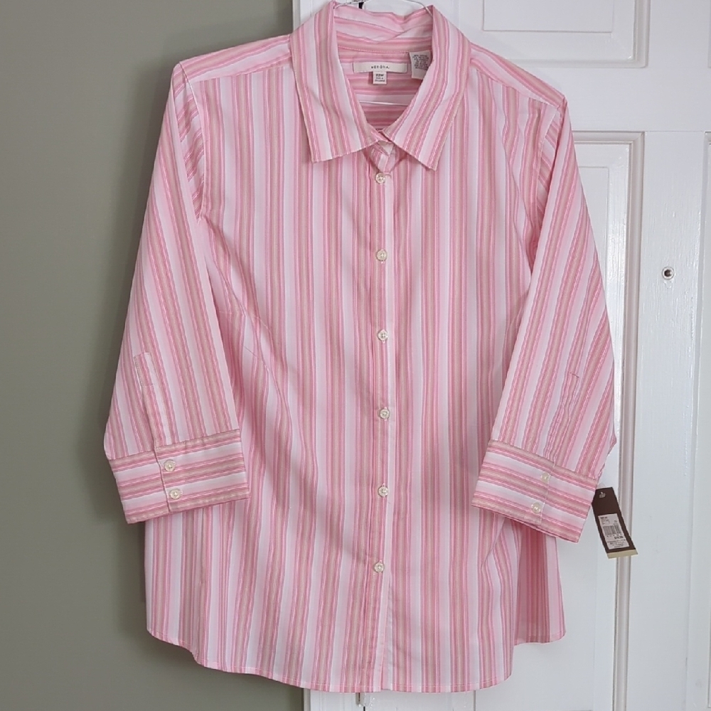 Merona Woman's 22W Pink Striped Button-Up Shirt NWT